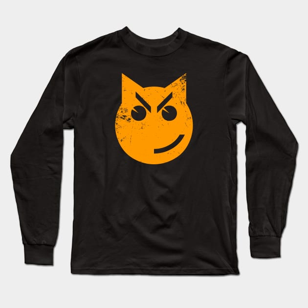 Smirking Grunge Cat Emoji Long Sleeve T-Shirt by tinybiscuits